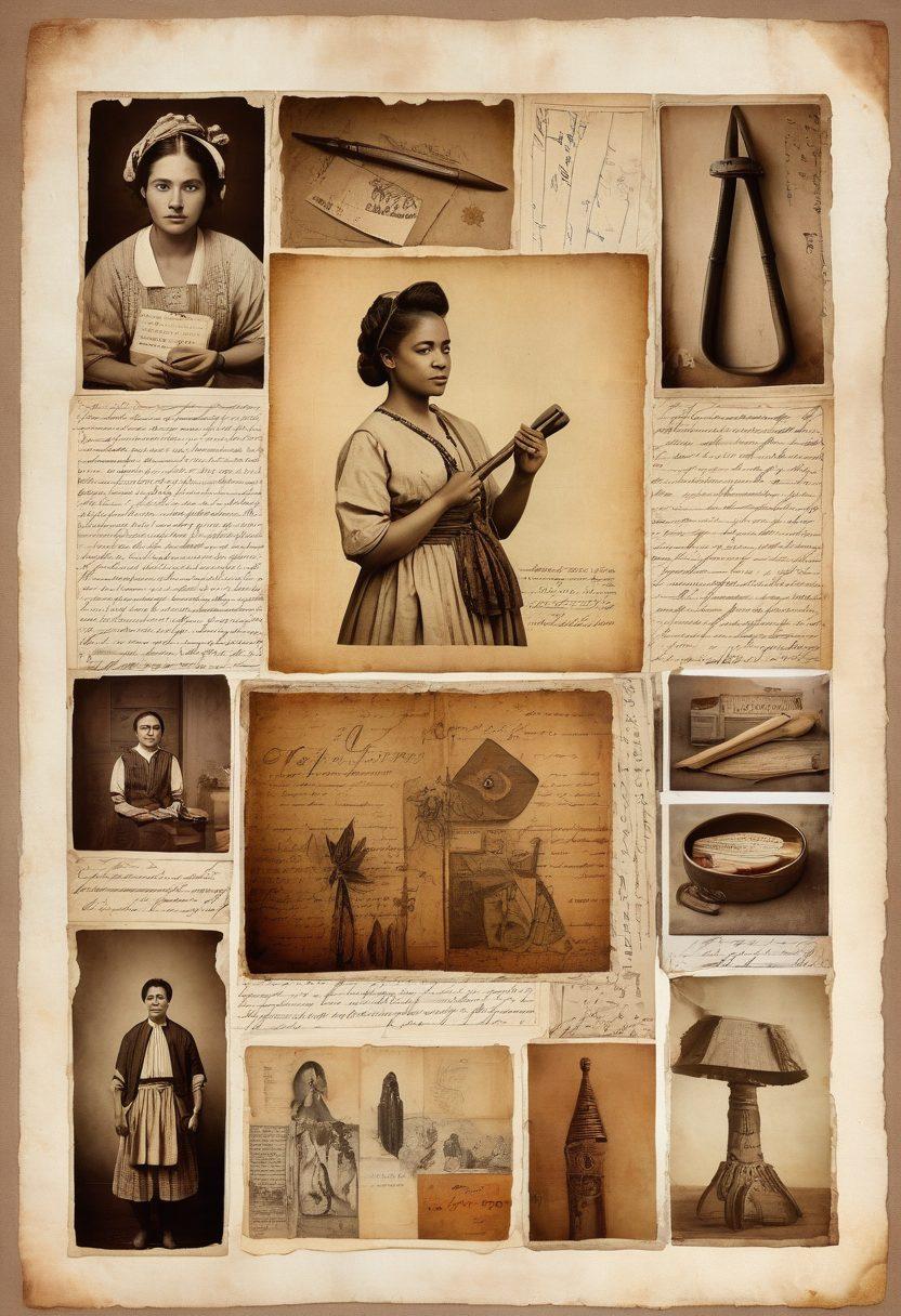 A nostalgic collage of diverse historical moments and cultural artifacts, displayed on a vintage Instagram-like interface. The collage should include old photographs, handwritten letters, ancient tools, and traditional clothing. Each post should have a brief caption that evokes a sense of social heritage. The background should resemble an antique parchment. watercolor painting. vintage hues.